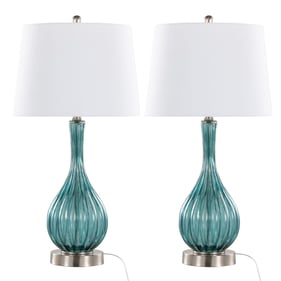 2 LumiSource Jenny Blue White 27.25 Inch Table Lamps