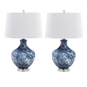 2 LumiSource Lotus Navy Gold White 27 Inch Table Lamps