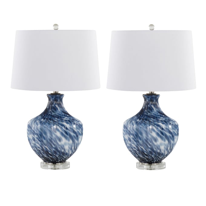 2 LumiSource Lotus Navy Gold White 27 Inch Table Lamps LUMI-GTG28-LOTUS-BUPNIW2