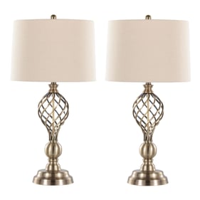 2 LumiSource Linx Twist Antique Brass White 29 Inch Table Lamps