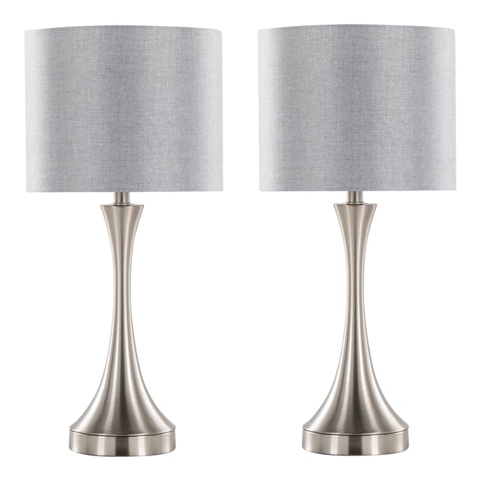 2 LumiSource Lenuxe Brushed Nickel Grey 25 Inch Table Lamps LUMI-GTS25-LENUXE-BNIGY2