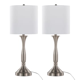 2 LumiSource Sawyer Brushed Nickel White 25 Inch Table Lamps