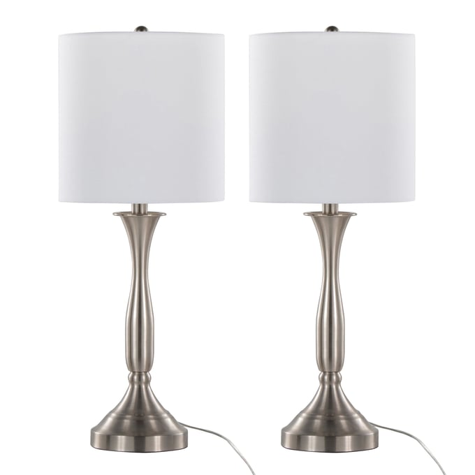 2 LumiSource Sawyer Brushed Nickel White 25 Inch Table Lamps LUMI-GTS26-SAWYR-BNIW2