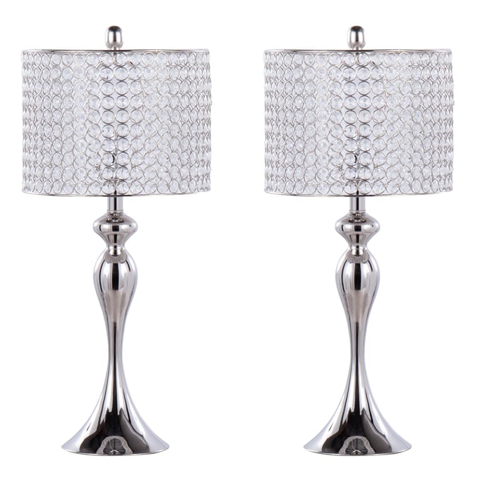 2 LumiSource Ashland Polished Nickel 27 Inch Round Crystal Table Lamps LUMI-GTS27-ASHLND-PNICLR2