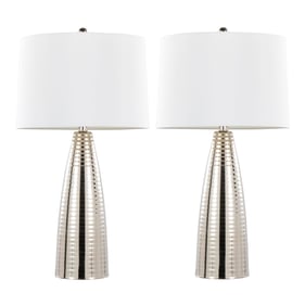 2 LumiSource Maya Polished Nickel White 27.75 Inch Table Lamps