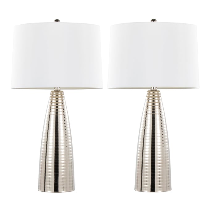 2 LumiSource Maya Polished Nickel White 27.75 Inch Table Lamps LUMI-GTS28-MAYA-PNIW2