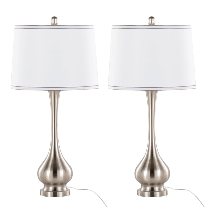 2 LumiSource Cairo Brushed Nickel White 28.75 Inch Table Lamps LUMI-GTS29-CAIRO-BNIW2