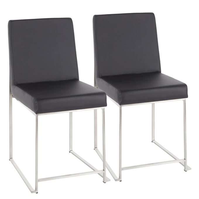 2 LumiSource Fuji Black Faux Leather High Back Dining Chairs LUMI-DC-HBFUJI-SSBK2