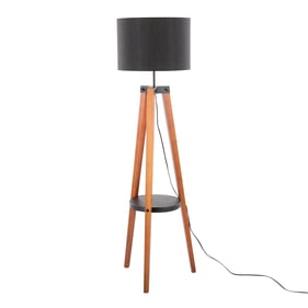 LumiSource Compass Walnut Black Floor Lamp