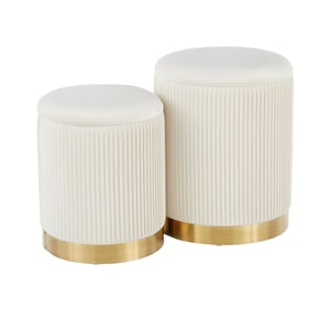 LumiSource Marla Cream Nesting Pleated Ottoman Set