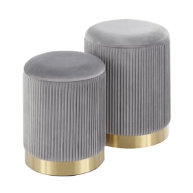 LumiSource Marla Grey Nesting Pleated Ottoman Set