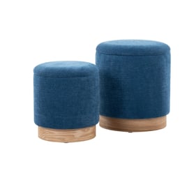 LumiSource Marla Blue Fabric Nesting Ottoman Set