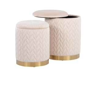 LumiSource Marla Cream Quilted Ottoman Set