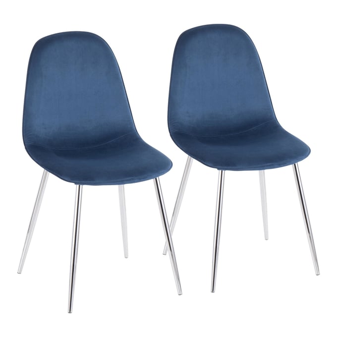 2 LumiSource Pebble Chrome Blue Velvet Chairs LUMI-CH-PEBBLE-SVVBU2