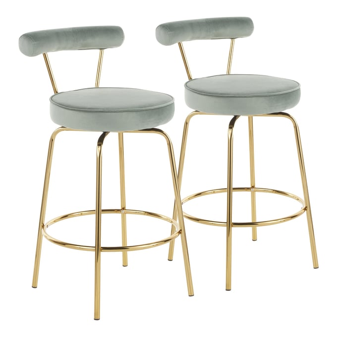 2 LumiSource Rhonda Sage Green Counter Stools LUMI-B26-RHONDA-AULGN2