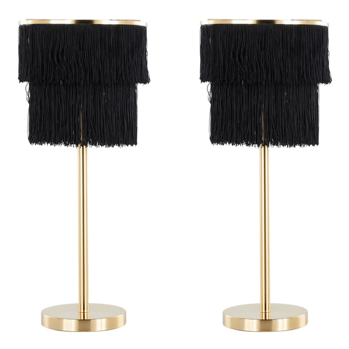 2 LumiSource Fringe Royal Gold Black 25 Inch Buffet Lamps LUMI-TL25-FRINGE-AUBK2