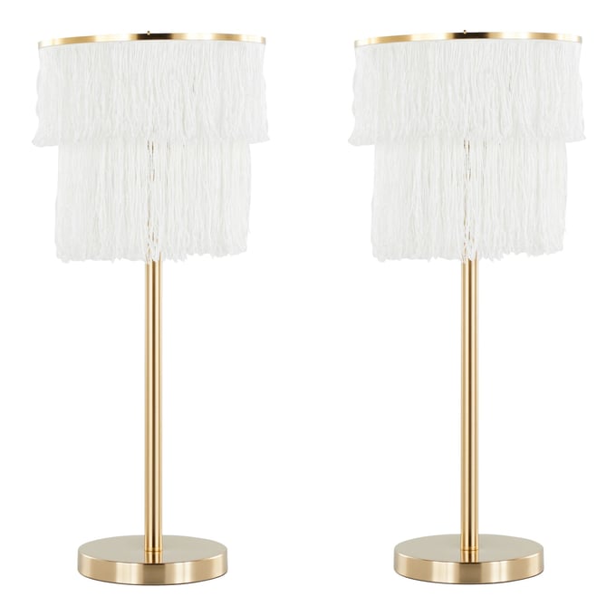 2 LumiSource Fringe Royal Gold White 25 Inch Buffet Lamps LUMI-TL25-FRINGE-AUW2