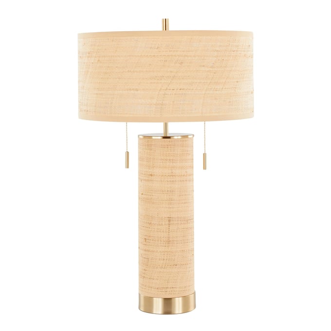 LumiSource Cylinder Royal Gold Natural 29 Inch Table Lamp LUMI-TL29-CYLINDER-RTN-WPLAUNA