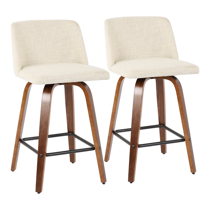 2 LumiSource Tintori Walnut Cream Fabric Counter Stools LUMI-B26-TRNO2R-WLCR2