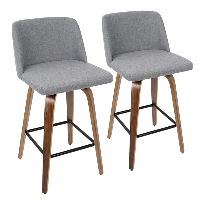 2 LumiSource Tintori Walnut Grey Fabric Counter Stools LUMI-B26-TRNO2R-WLGY2