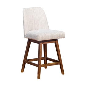 Luxur Living Akhar Brown Oak Swivel Beige Fabric Counter Stool