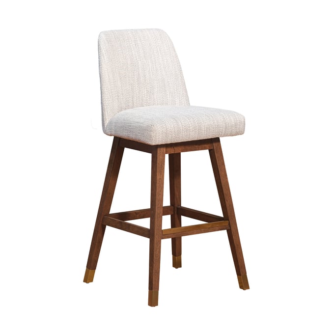 Luxur Living Akhar Brown Oak Swivel Beige Fabric Bar Stool LUX-840254332089