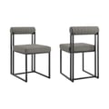 Khudaj Dining Chair with Matte Black Iron and Light Gray Faux Leather - Set of 2