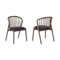 Khori Walnut Wood and Black Faux Leather Dining Chairs - Set of 2