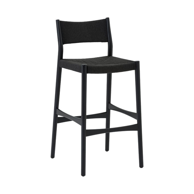 Luxur Living Khojbad Black Woven Paper Cord and Wood Counter Stool LUX-LCERBABLK26