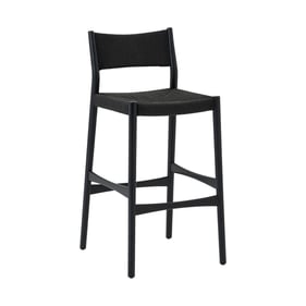 Luxur Living Khojbad Black Woven Paper Cord and Wood Bar Stool