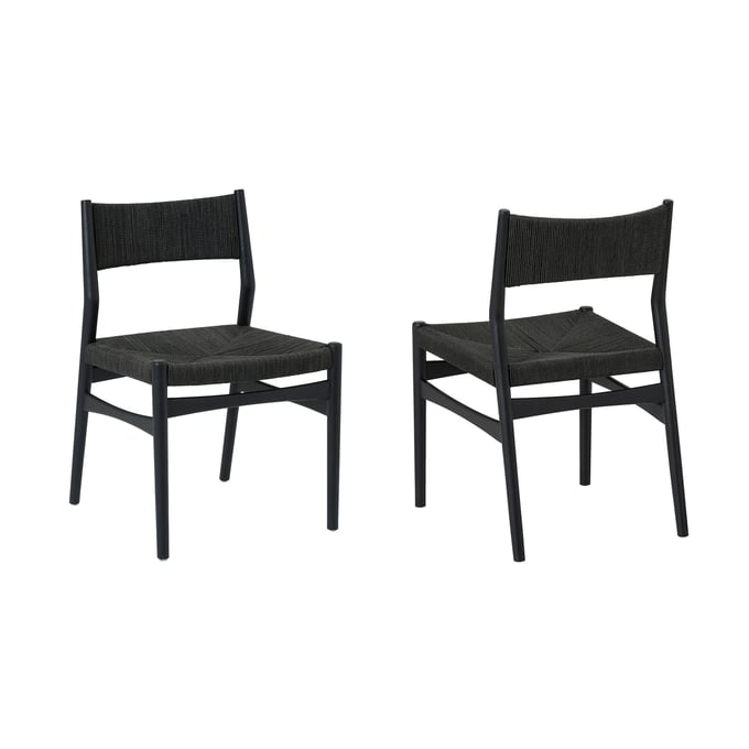 2 Luxur Living Khojbad Black Woven Paper Cord and Wood Dining Chairs LUX-LCERSIBLK