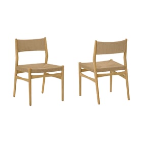 2 Luxur Living Khojbad Brown Woven Paper Cord and Oak Wood Dining Chairs