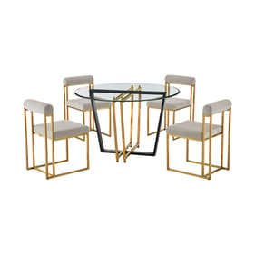 Luxur Living Khureshi Khudaj Gray 5pc Round Glass Dining Table Set