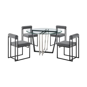 Luxur Living Khureshi Khudaj Anchor Gray Black Iron 5pc Round Glass Dining ...