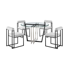 Luxur Living Khureshi Khudaj Light Gray Black Iron 5pc Round Glass Dining T...