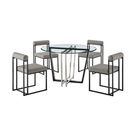 Luxur Living Khureshi Khudaj Gray Black Iron 5pc Round Glass Dining Table S...