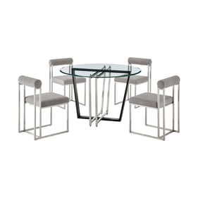 Luxur Living Khureshi Khudaj Light Gray 5pc Round Glass Dining Table Set