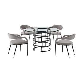 Luxur Living Khuta Konatha Light Gray Black Iron 5pc Round Glass Dining Tab...