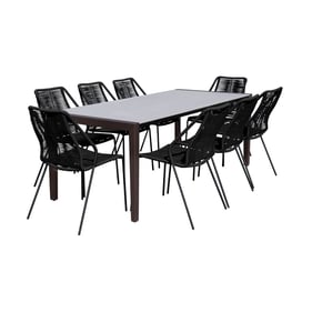 Luxur Living Bhendegaon Dark Gray Black Indoor Outdoor 9pc Dining Set