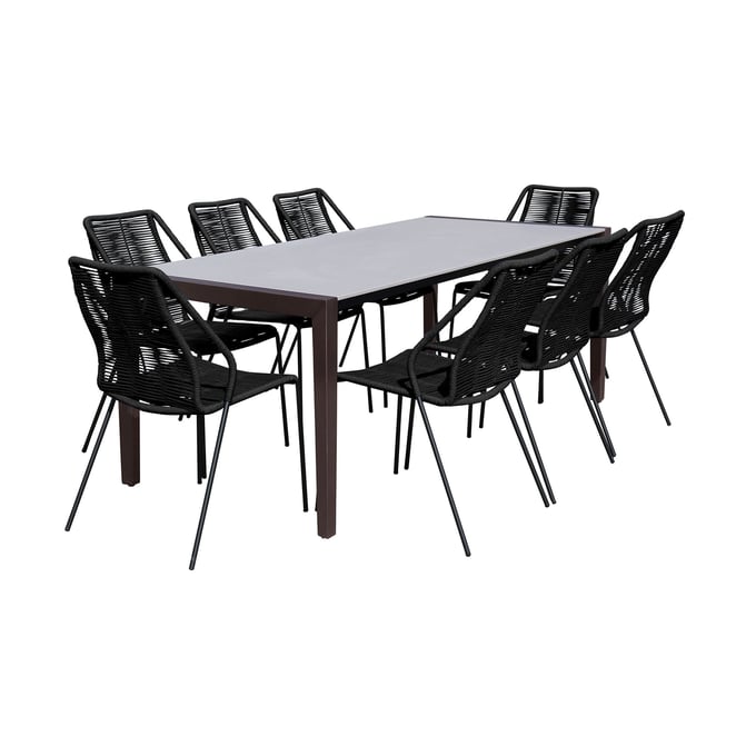 Luxur Living Bhendegaon Dark Gray Black Indoor Outdoor 9pc Dining Set LUX-SETFLDIDK9CPBL