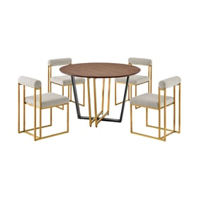 Luxur Living Kinhi Khudaj Brown Gold 5pc Round Walnut Dining Table Set