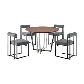 Luxur Living Kinhi Khudaj Anchor Gray Black Iron 5pc Round Walnut Dining Ta...