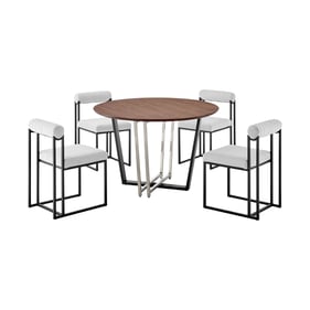 Luxur Living Kinhi Khudaj Light Gray Black Iron 5pc Round Walnut Dining Tab...