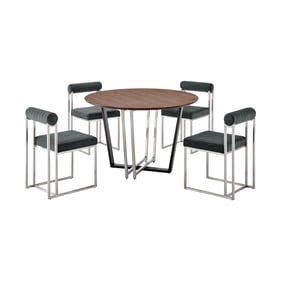 Luxur Living Kinhi Khudaj Charcoal 5pc Round Walnut Dining Table Set