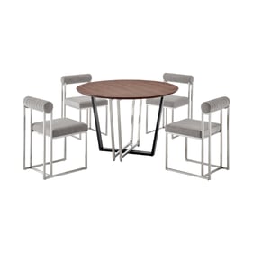 Luxur Living Kinhi Khudaj Light Gray 5pc Round Walnut Dining Table Set