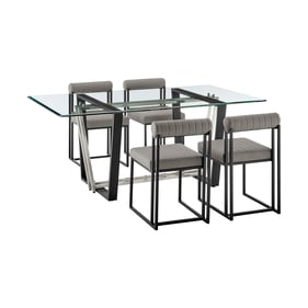 Luxur Living Kinkhed Khudaj Gray Black Iron 5pc Rectangular Glass Dining Ta...