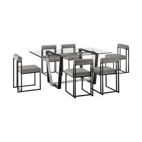 Luxur Living Kinkhed Khudaj Gray Black Iron 7pc Rectangular Glass Dining Ta...