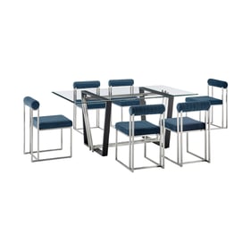 Luxur Living Kinkhed Khudaj Blue 7pc Rectangular Glass Dining Table Set