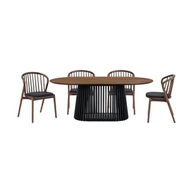 Luxur Living Khodad Khori Walnut Black 5pc Oval Dining Set