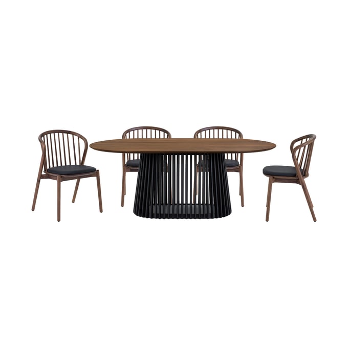 Luxur Living Khodad Khori Walnut Black 5pc Oval Dining Set LUX-SETPA5ECWALBLK